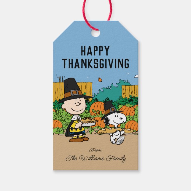 Erdnüsse | Charlie Brown Erntedank Ihren Namen hin Geschenkanhänger (Vorderseite)