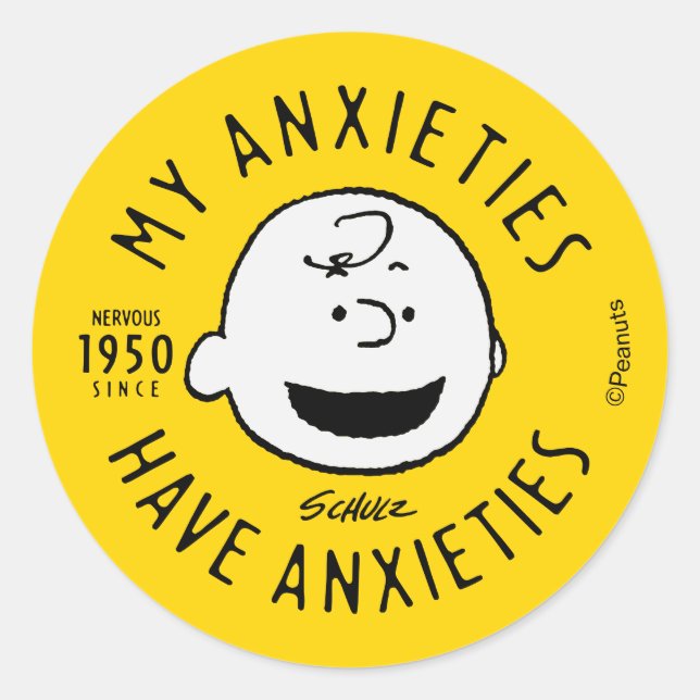 Erdnüsse | Charlie Brown Nervous seit 1950 Runder Aufkleber (Vorderseite)