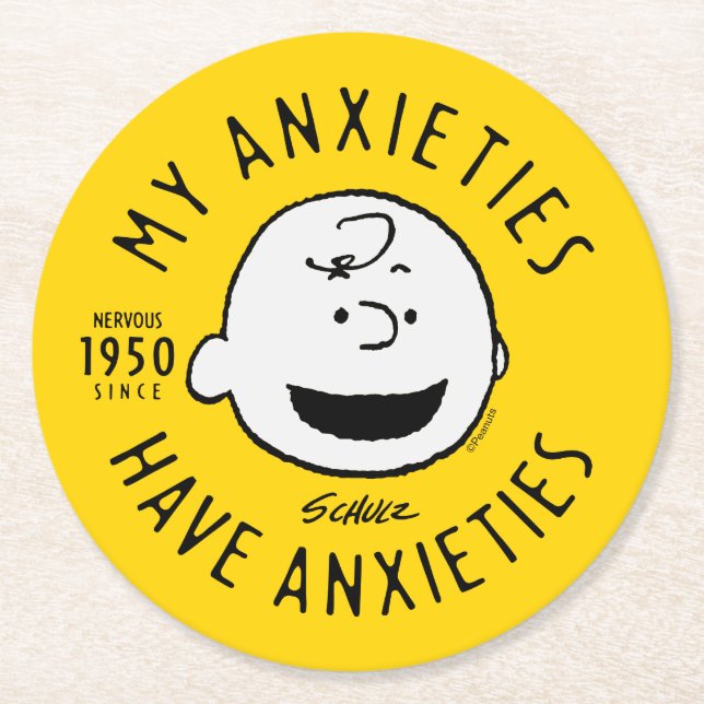 Erdnüsse | Charlie Brown Nervous seit 1950 Runder Pappuntersetzer (Vorderseite)