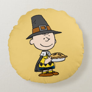Erdnüsse   Charlie Brown Pilgrim Rundes Kissen