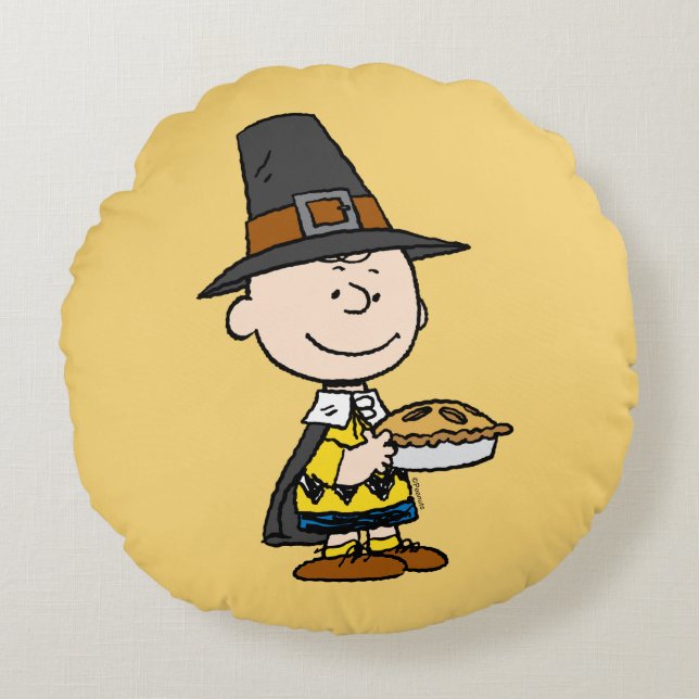 Erdnüsse | Charlie Brown Pilgrim Rundes Kissen (Vorderseite)