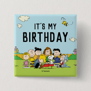 Erdnüsse   Charlie Brown und Gang Birthday Button