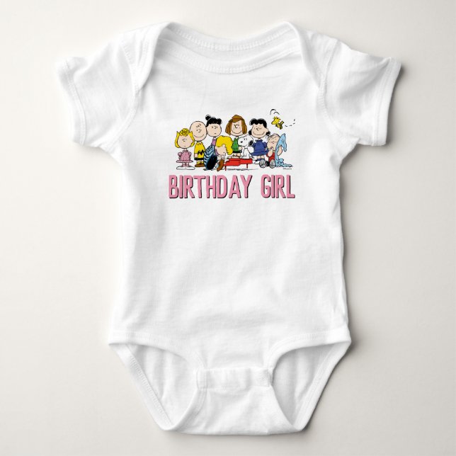Erdnüsse | Charlie Brown und Gang Birthday Girl Baby Strampler (Vorderseite)