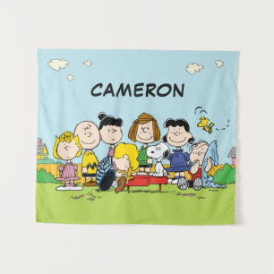 Erdnüsse Charlie Brown und Gang Namen hinzufüg Wandteppich