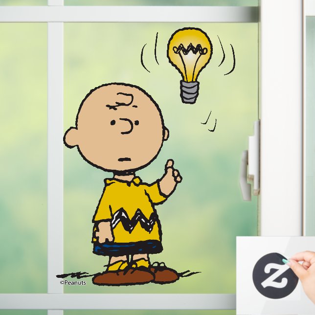 Erdnüsse | Charlie Browns Idee einer Glühbirne Fensteraufkleber (Zuhause)