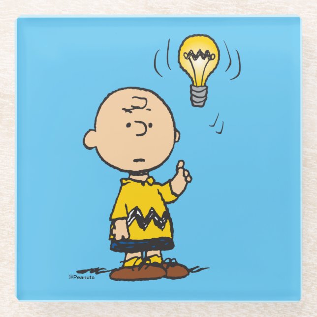 Erdnüsse | Charlie Browns Idee einer Glühbirne Glasuntersetzer (Vorderseite)
