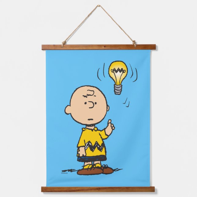 Erdnüsse | Charlie Browns Idee einer Glühbirne Wandteppich Mit Holzrahmen (Vorderseite)