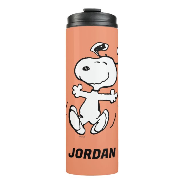 Erdnüsse | Ein Snoopy Happy Dance | Name hinzufüge Thermosbecher (Vorderseite)