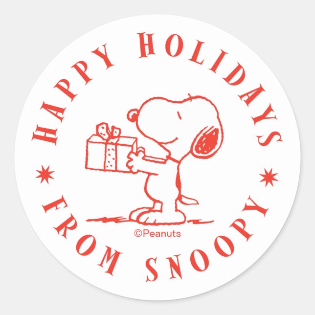 Erdnüsse | Frohe Feiertage von Snoopy Runder Aufkleber (Vorderseite)