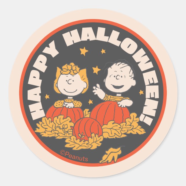Erdnüsse | Frohe Halloween Sally & Linus Runder Aufkleber (Vorderseite)