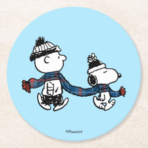 Erdnüsse Frohe Weihnachten Snoopy & Charlie Brow Runder Pappuntersetzer