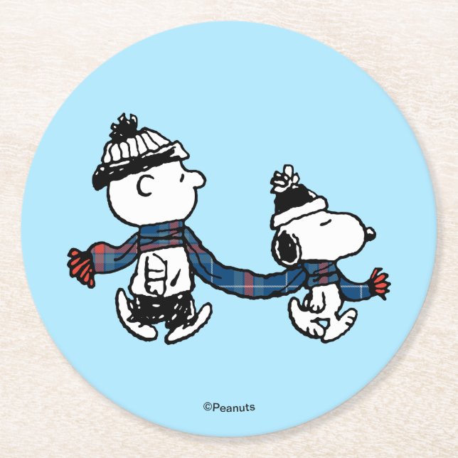 Erdnüsse | Frohe Weihnachten Snoopy & Charlie Brow Runder Pappuntersetzer (Vorderseite)