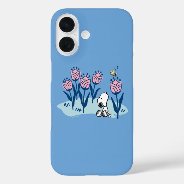 Erdnüsse | Garten mit Snoopie und Holzblumen iPhone 16 Hülle (Rückseite)