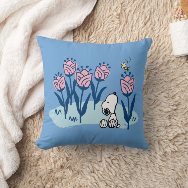 Erdnüsse | Garten mit Snoopie und Holzblumen Kissen (Decke)