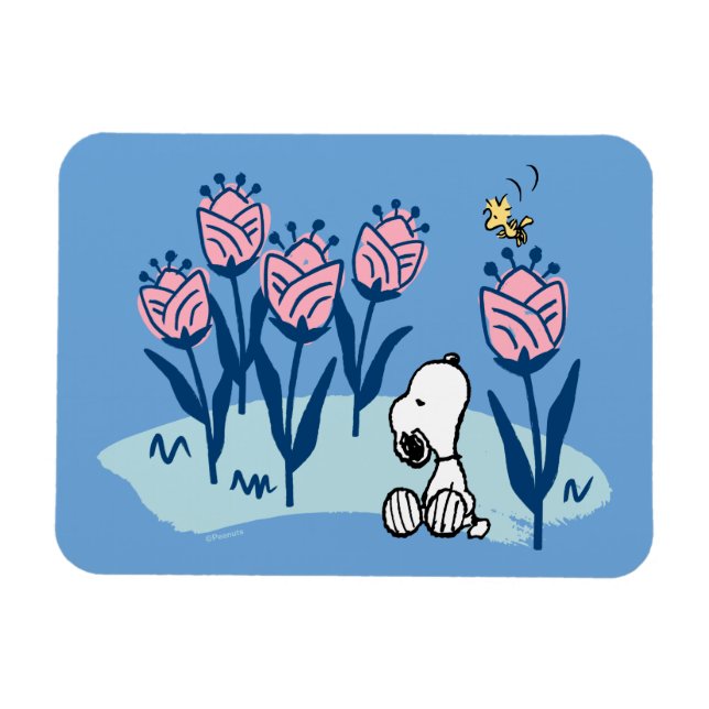 Erdnüsse | Garten mit Snoopie und Holzblumen Magnet (Horizontal)