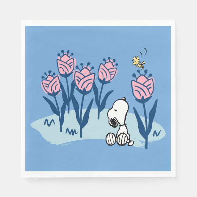 Erdnüsse | Garten mit Snoopie und Holzblumen Serviette (Vorderseite)