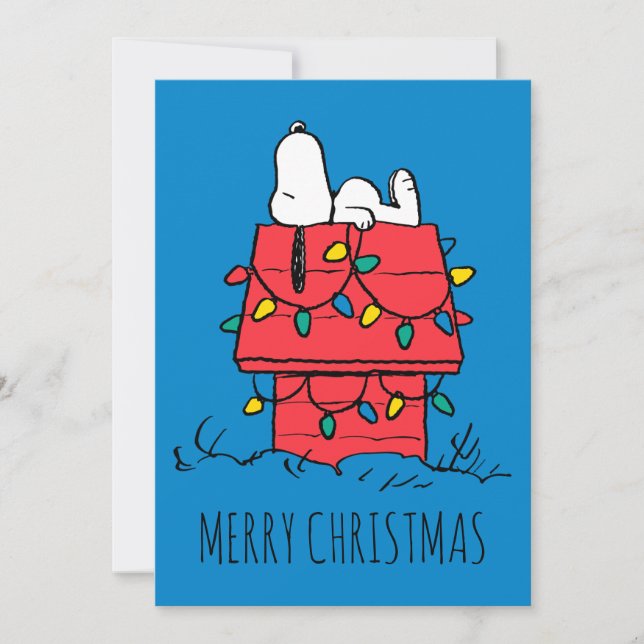 Erdnüsse | Hundehütte Snoopy mit Licht Feiertagskarte (Vorderseite)