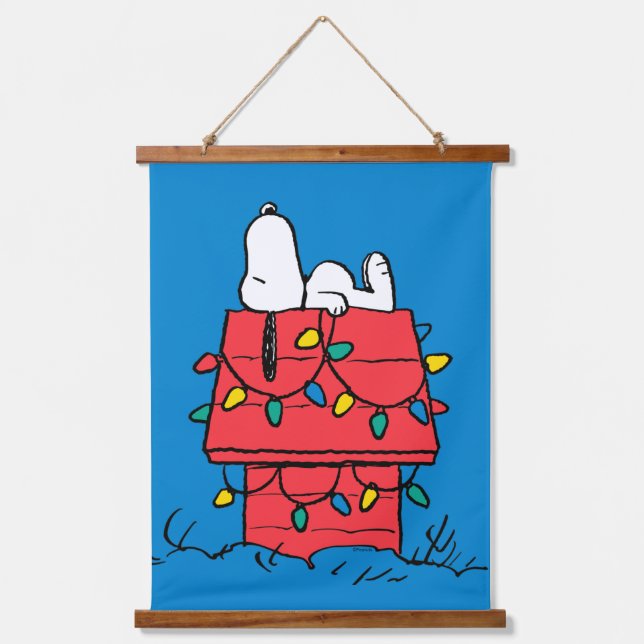 Erdnüsse | Hundehütte Snoopy mit Licht Wandteppich Mit Holzrahmen (Vorderseite)