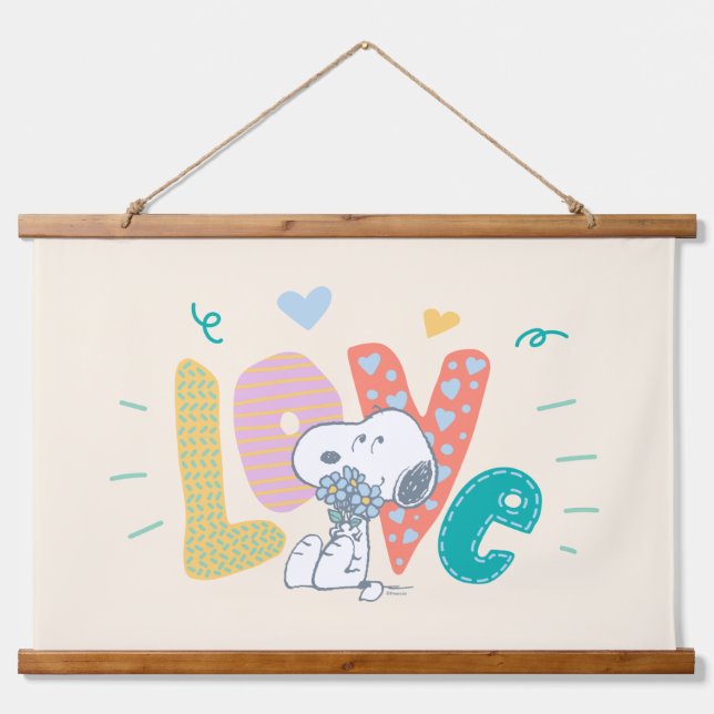 Erdnüsse | Liebe der Snoopy-Blume Wandteppich Mit Holzrahmen (Vorne)