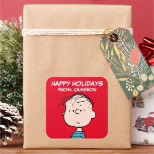 Erdnüsse   Linus Portrait   Happy Holidays Quadratischer Aufkleber