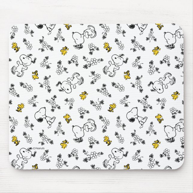 Erdnüsse | Muster für Snoopy & Woodstock B&W-Blume Mousepad (Vorne)