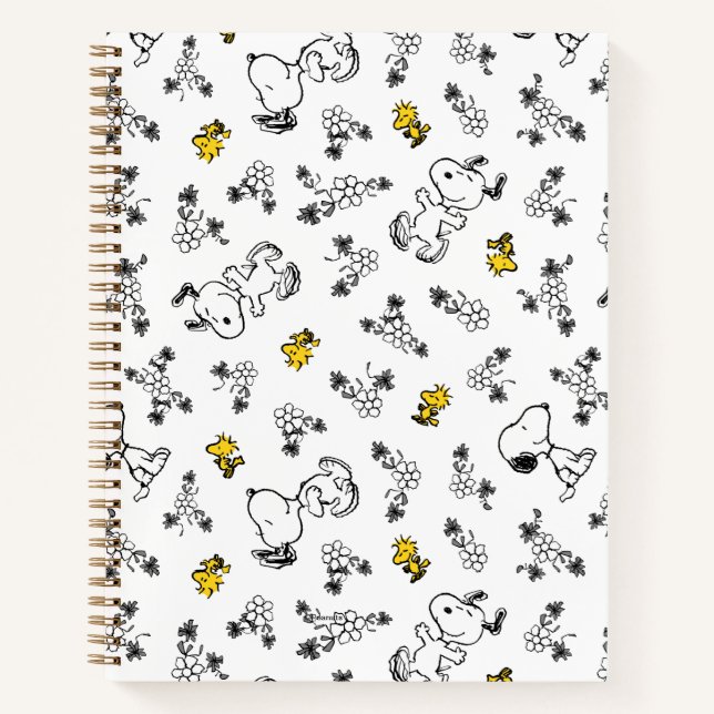Erdnüsse | Muster für Snoopy & Woodstock B&W-Blume Notizbuch (Vorderseite)