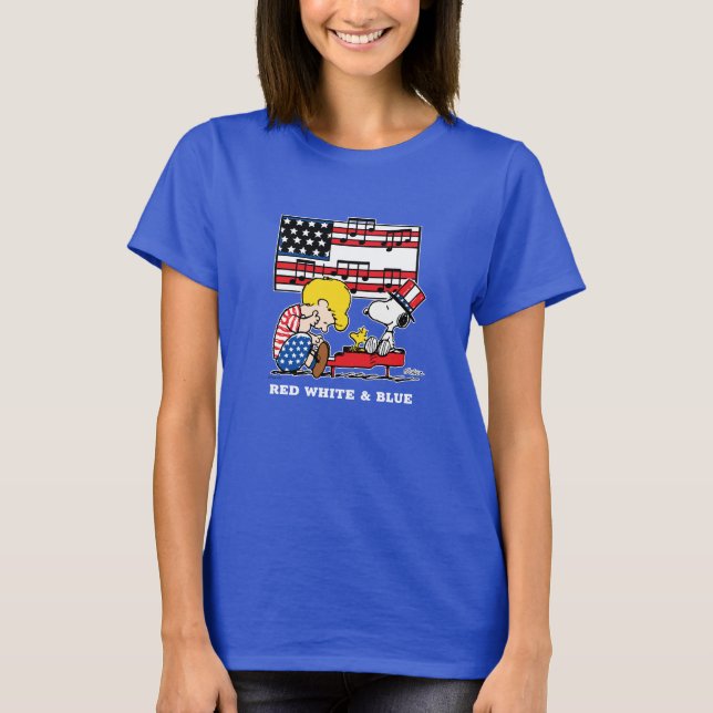 Erdnüsse | Patriotic Schroeder, Woodstock & Snoopy T-Shirt (Vorderseite)