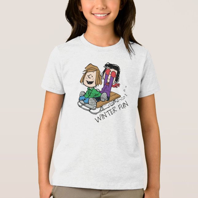 Erdnüsse | Peppermint Patty & Marcie Sled Riding Tri-Blend Shirt (Vorderseite)