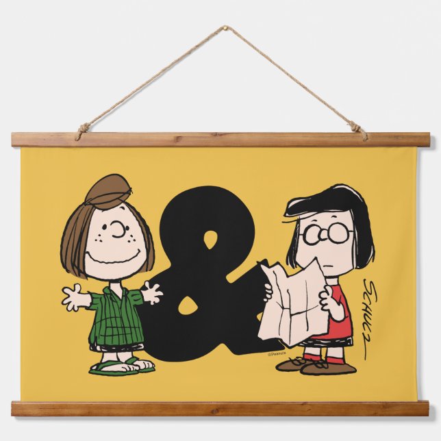 Erdnüsse | Peppermint Patty & Marcie Wandteppich Mit Holzrahmen (Vorne)