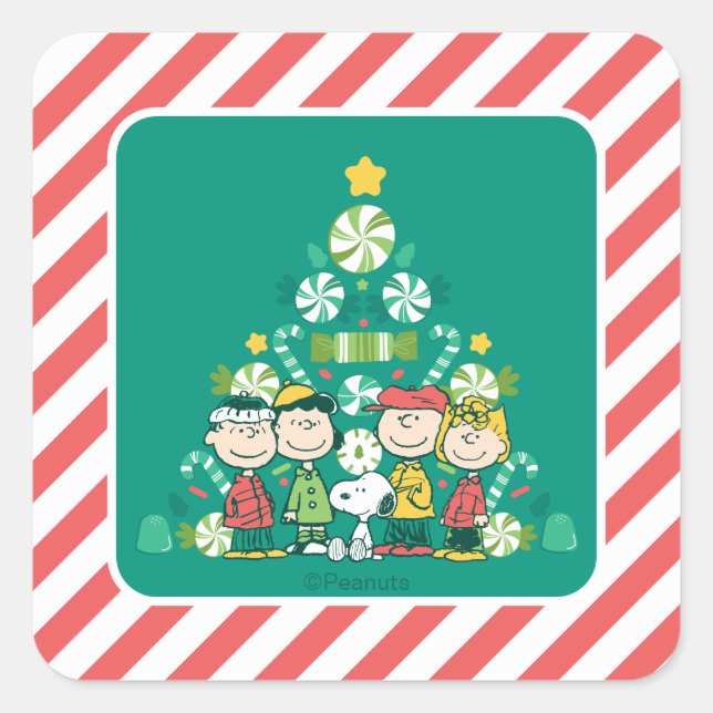 Erdnüsse | Pfefferminz-Christbaum Quadratischer Aufkleber (Vorderseite)