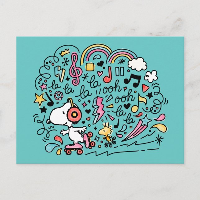 Erdnüsse | Skaten für Snoopy- und Holzrolle Postkarte (Vorderseite)