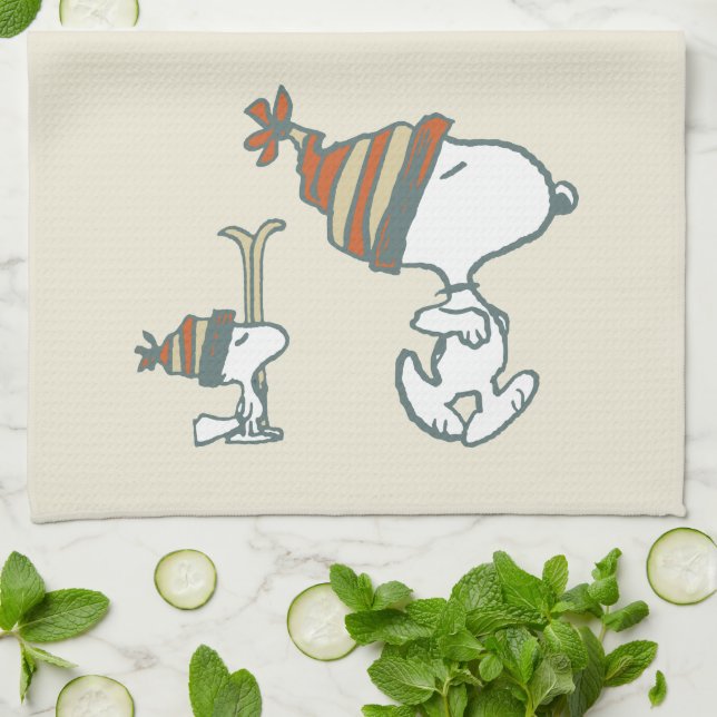 Erdnüsse | Skitour Snoopy & Woodstock Geschirrtuch (Gefaltet)