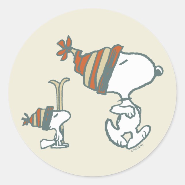 Erdnüsse | Skitour Snoopy & Woodstock Runder Aufkleber (Vorderseite)