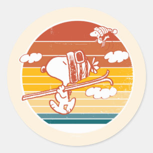 Erdnüsse   Skitour Snoopy & Woodstock Runder Aufkleber