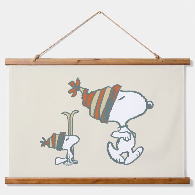 Erdnüsse | Skitour Snoopy & Woodstock Wandteppich Mit Holzrahmen (Vorne)