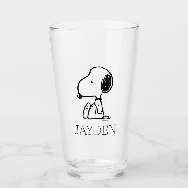 Erdnüsse | Snoopie nach unten | Name hinzufügen Glas (Vorderseite)