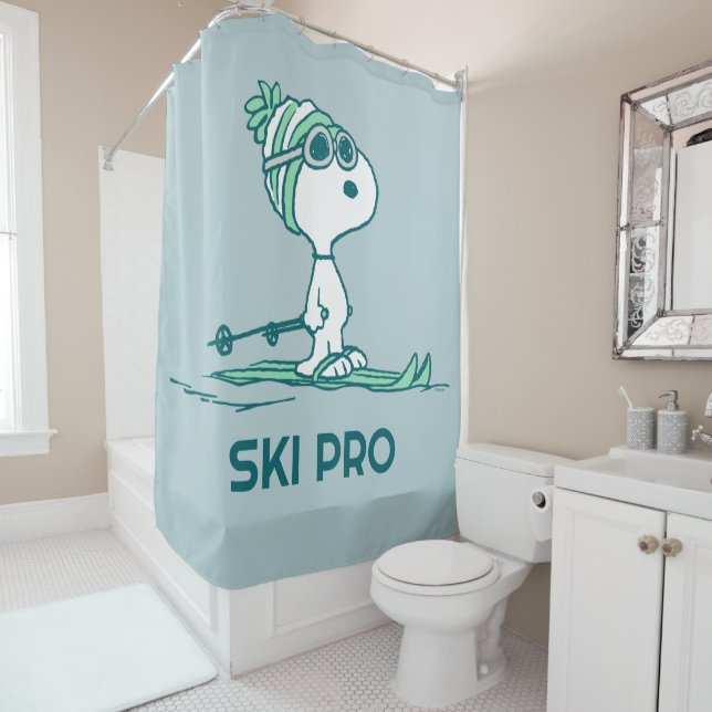 Erdnüsse | Snoopy auf Skis Duschvorhang (Beispiel)