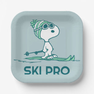 Erdnüsse Snoopy auf Skis Pappteller