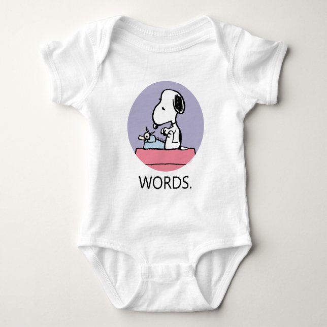 Erdnüsse | Snoopy bei der Schreibmaschine Baby Strampler (Vorderseite)