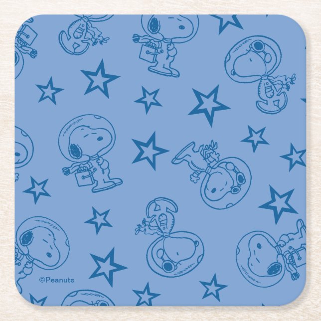 Erdnüsse | Snoopy Blue Space Astronaut Muster Rechteckiger Pappuntersetzer (Vorderseite)