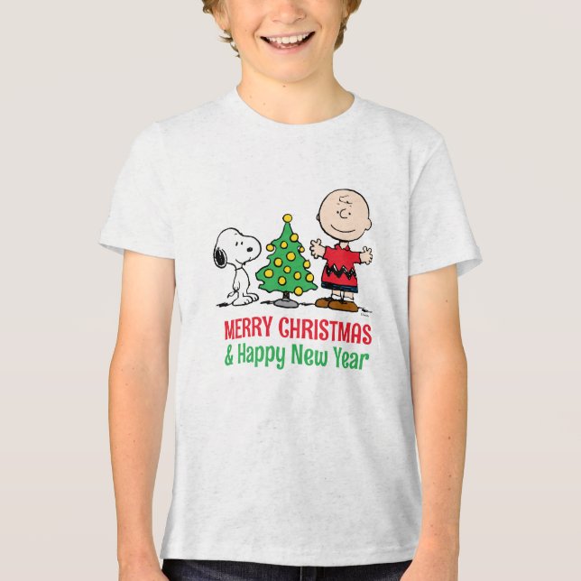 Erdnüsse | Snoopy & Charlie Brown Weihnachtsbaum Tri-Blend Shirt (Vorderseite)