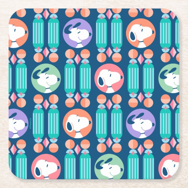 Erdnüsse | Snoopy Dark Blue Deko Dreams Pattern Rechteckiger Pappuntersetzer (Vorderseite)