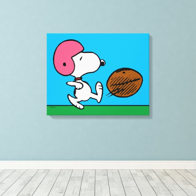 Erdnüsse | Snoopy Football Kicker Leinwanddruck (Insitu (Holzboden))
