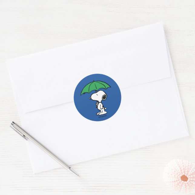 Erdnüsse | Snoopy Green Umbrella Runder Aufkleber (Umschlag)