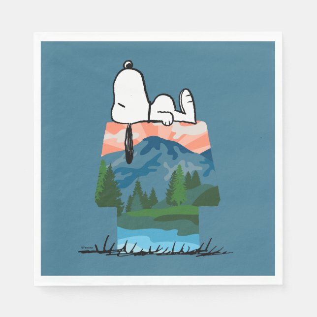 Erdnüsse | Snoopy Hund Sonnenuntergang Ansicht Serviette (Vorderseite)