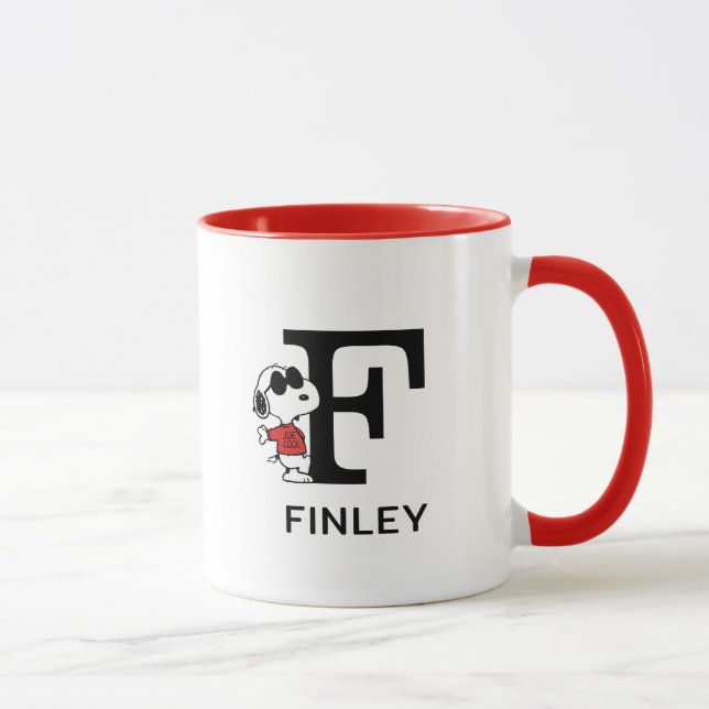 Erdnüsse | Snoopy "Joe Cool" | Name & Monogramm F Tasse (Rechts)