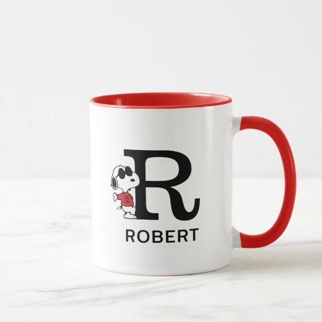 Erdnüsse | Snoopy "Joe Cool" | Name und Monogramm  Tasse (Rechts)