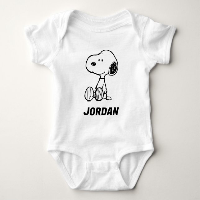 Erdnüsse | Snoopy Name hinzufügen Baby Strampler (Vorderseite)