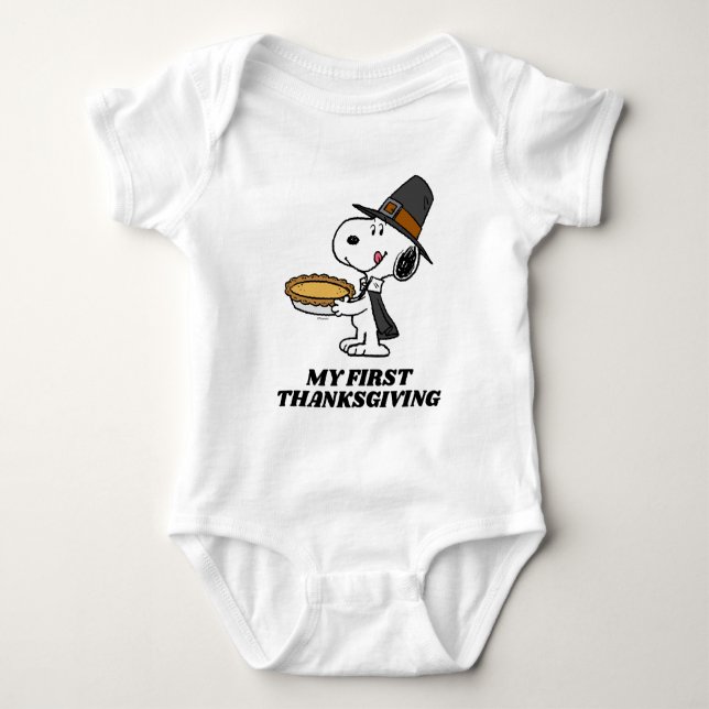 Erdnüsse | Snoopy Pilgrim - Mein 1. Erntedank Baby Strampler (Vorderseite)