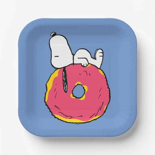 Erdnüsse | Snoopy Pink Donut Pappteller (Vorderseite)